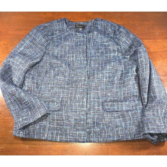 Talbots Tweed Jacket Women's Size 20 Blue Collarless Blazer Snap Front Career - Picture 1 of 8